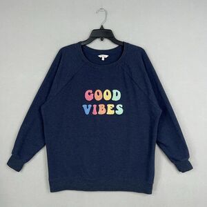 Wildfox Sweatshirt Womens Large Navy Blue Good Vibes Pullover Crewneck Cozy Soft